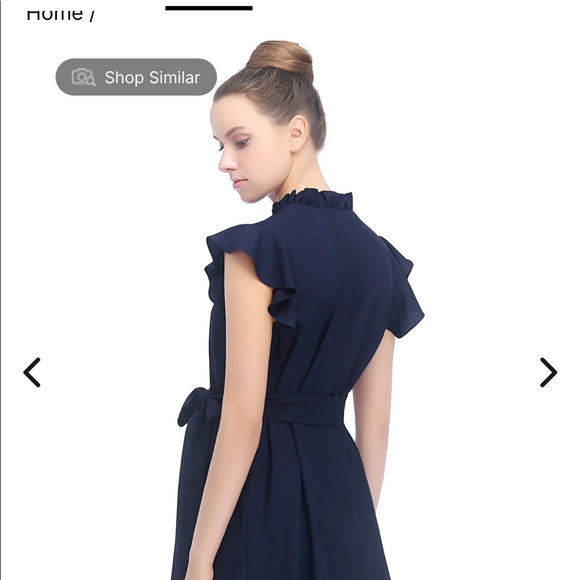 Karlena flutter sleeve belted maternity top in navy. - Picture 3 of 5